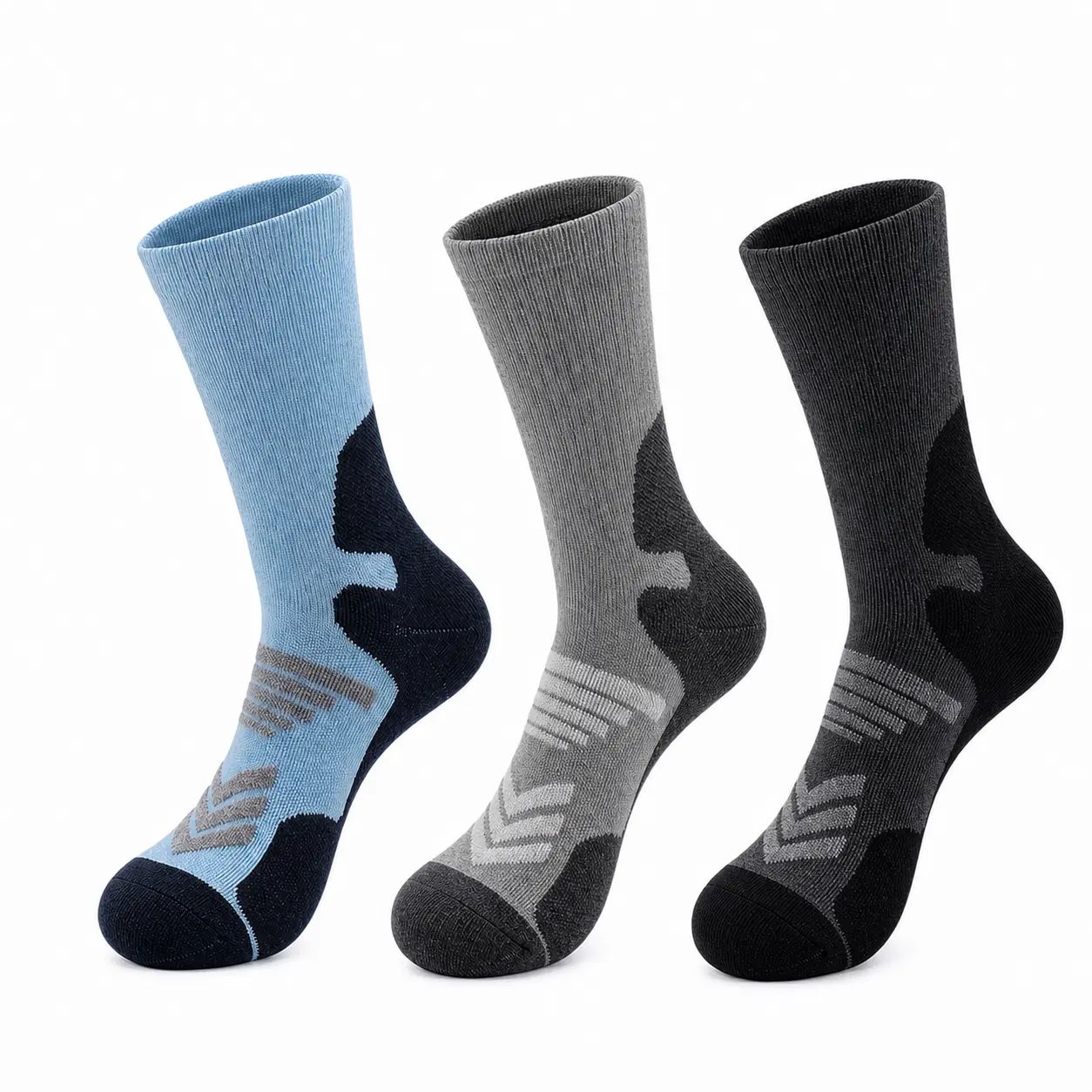 3 Pairs Merino Wool Blend Hiking Socks | Cushioned Crew Socks Multipack | Moisture Wicking Breathable Walking Trekking Socks | Thermal Outdoor Sports Socks for Men Women | Reinforced Heel Toe Camping Socks