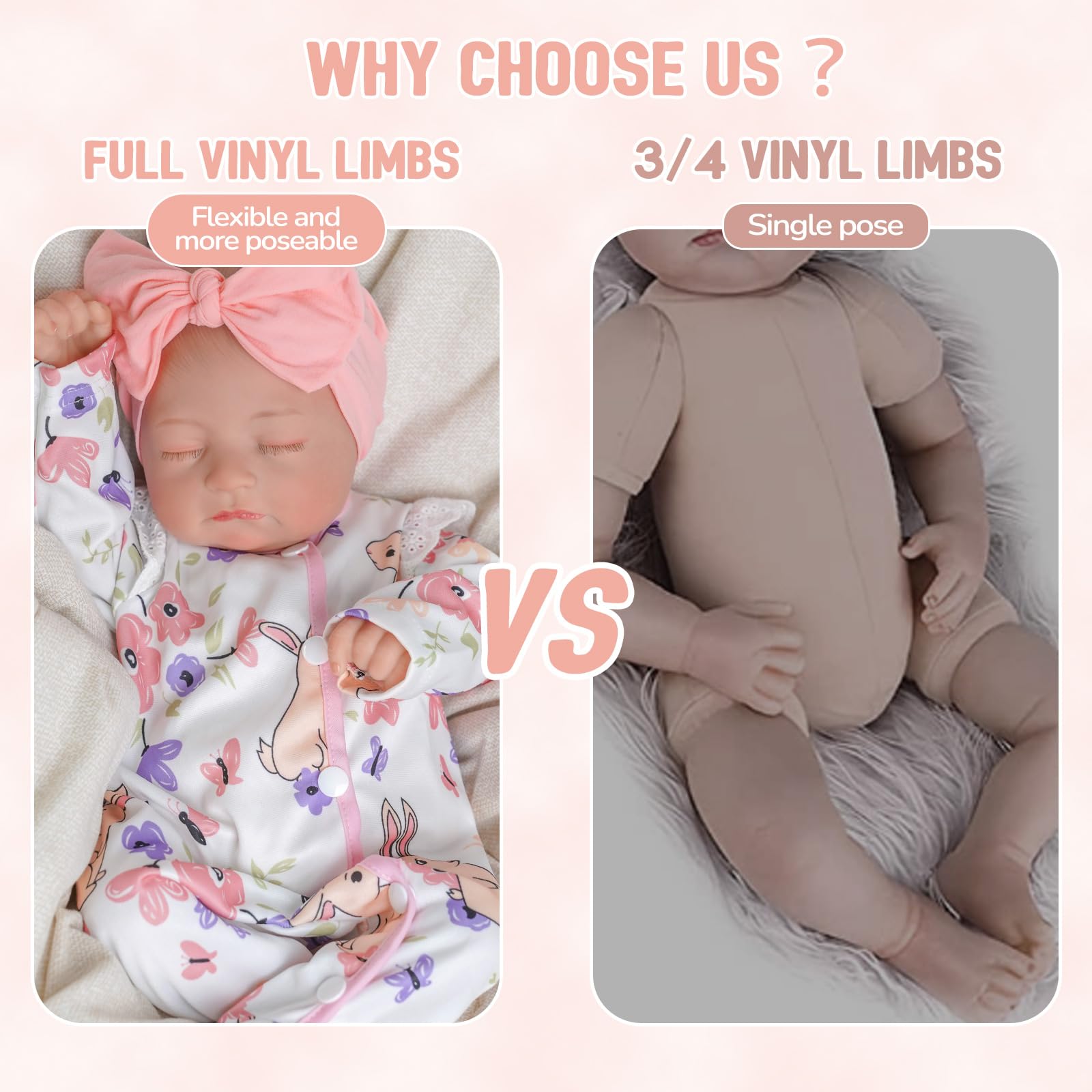 BABESIDE 12/17/20 Inch Lifelike Reborn Baby Dolls Soft Full Body, Realistic Baby Doll Sweet Sleeping Soft Vinyl Real Life Baby Dolls Cute Girl with Toy Accessories Gift Set for Kids Age 3+