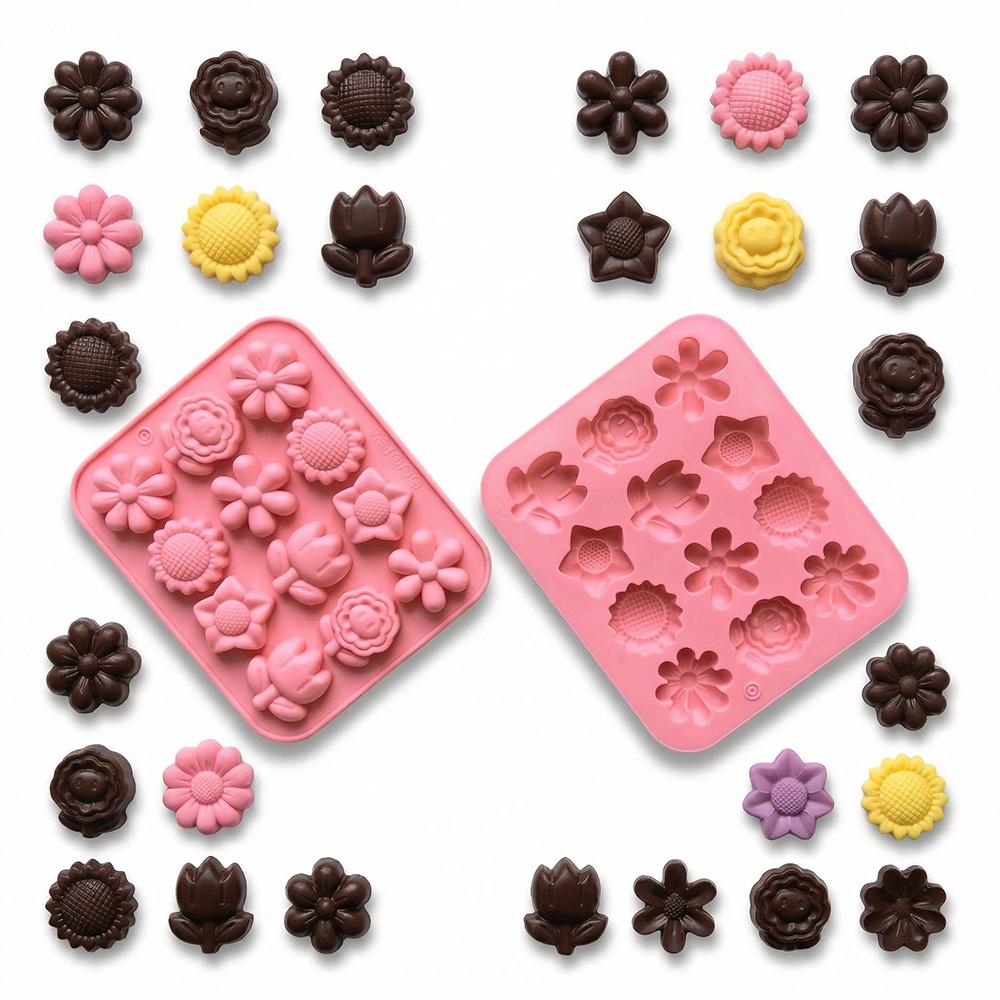 3pcs 12-Cavity Flower-Shaped Chocolate Silicone Molds, DIY Candy Pudding Baking Cookie Birthday Cake Decoration