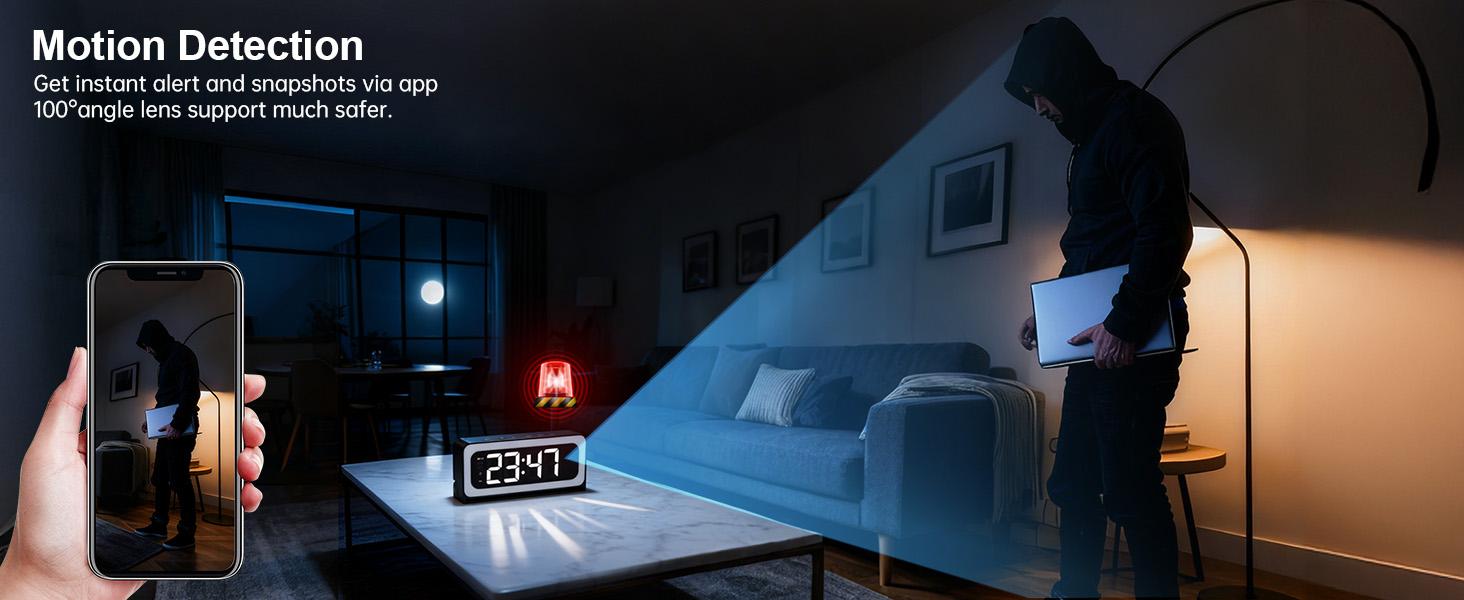 WiFi Surveillance Camera - 1080P HD Wireless Camera Clock , Night Vision, Motion Detection, Loop Recording, 2.4GHz WiFi Connectivity, Battery Powered, Remote Real-Time Viewing, Perfect for Home, Office, Warehouse Monitoring