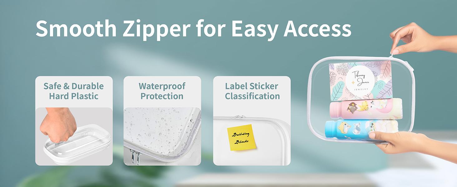 3PCS Hard Sided Clear Zipper Case for Storage- Professional-Grade Plastic Clear Zipper Pencil Case,Toy Storage Bins, Toiletry Pouch, Travel Organizer, Cosmetic Bag