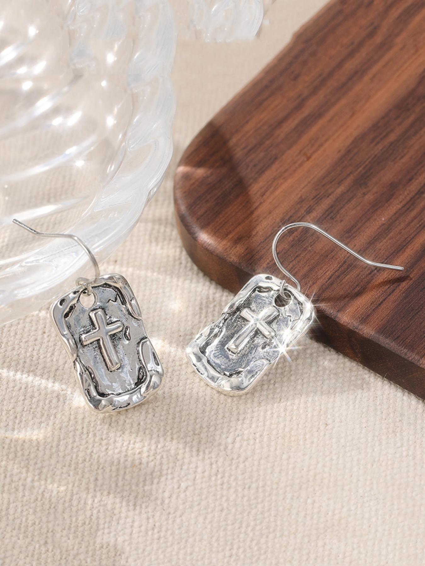 The Light Earrings, Silvery Color Jewelry, Handmade, Cross, Earrings, Lightweight, Visible Faith Jewelry