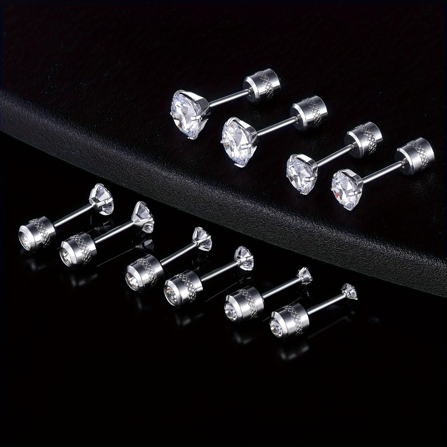 GEMSME Hypoallergenic 5 Pairs 316L Stainless Steel Screw Flat Back Earrings Cubic Zirconia Stud Earrings Titanium Earrings for Women Men E-TG3-7 GEMSME Hypoallergenic 5 Pairs 316L Stainless Steel Screw Flat Back Earrings Cubic Zirconia Stud Earrings Titanium Earrings for Women Men E-TG3-7