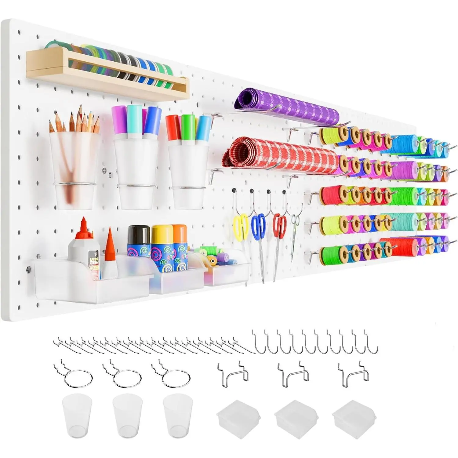 Peg Board with Hooks, Plastic Pegboard Kit with 4 White Pegboards and Accessories, Peg Board Wall Organizer for Office and Craft Room