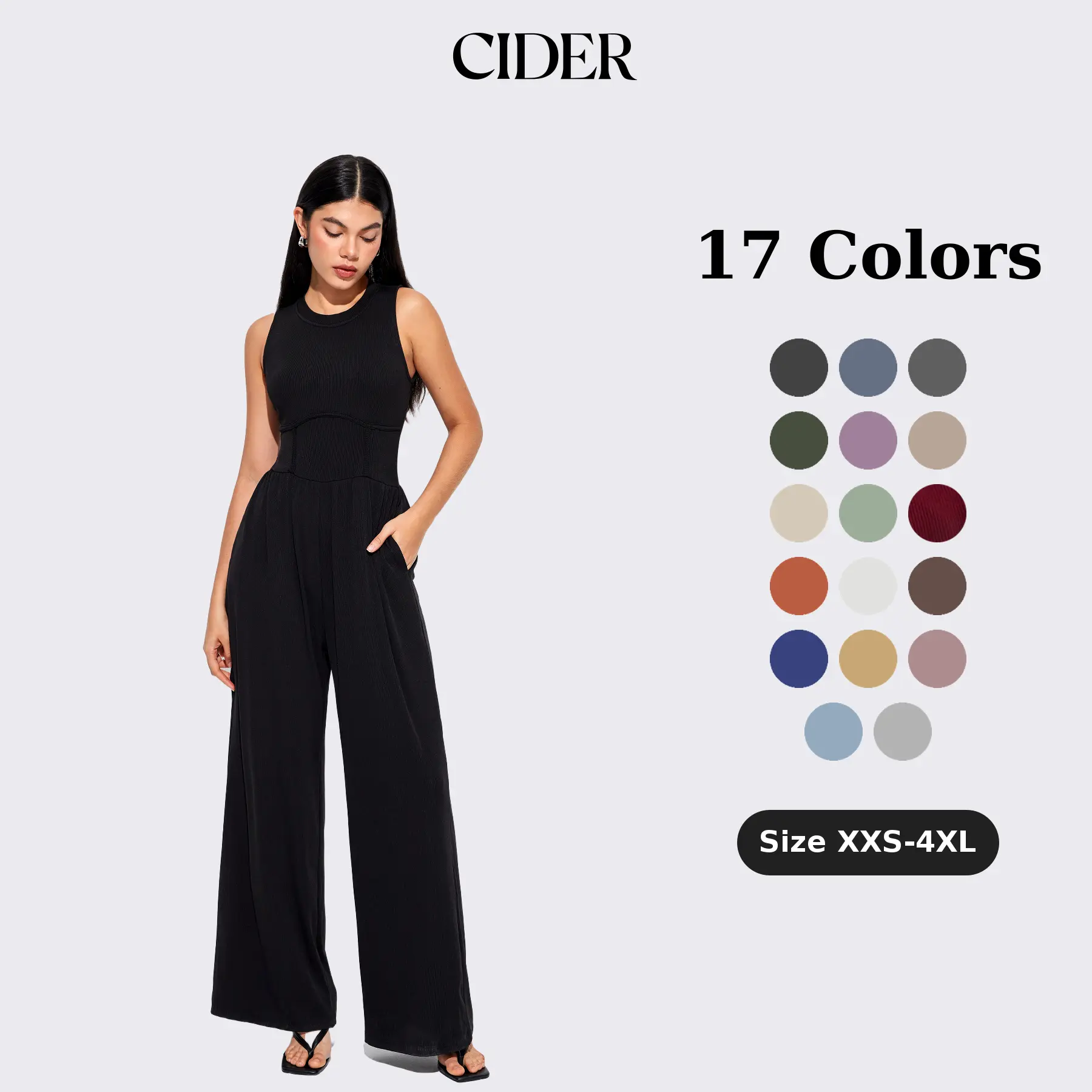 Cider Solid Sleeveless Wide Leg Jumpsuit