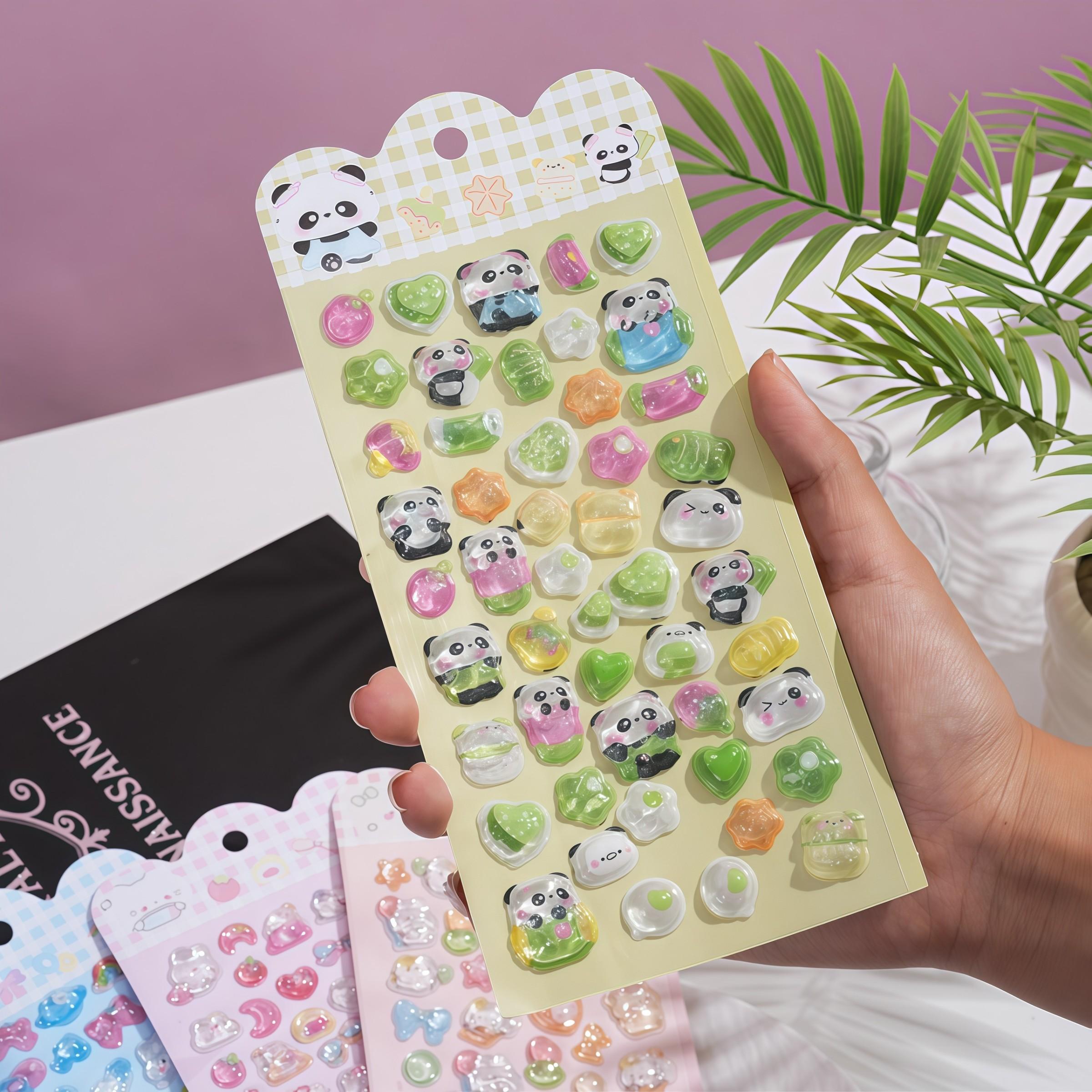 Cute 3D Kawaii Epoxy Stickers, Cartoon Panda Bear Rainbow Transparent Bubble Resin Stickers, Shiny Self Adhesive Decals for Journaling, Kaka Card, Phone Case, DIY Crafts, Kids Gifts, Aesthetic Korean Stationery Stickers, Accessories