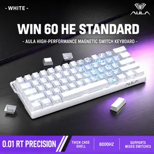 AULA WIN60 HE mini keyboard, 61-key wired connection, plug and play, cool RGB lighting effect, magnetic axis hot plug, specially designed for e-sports games, quick trigger response, suitable for notebook/computer equipment connection.
