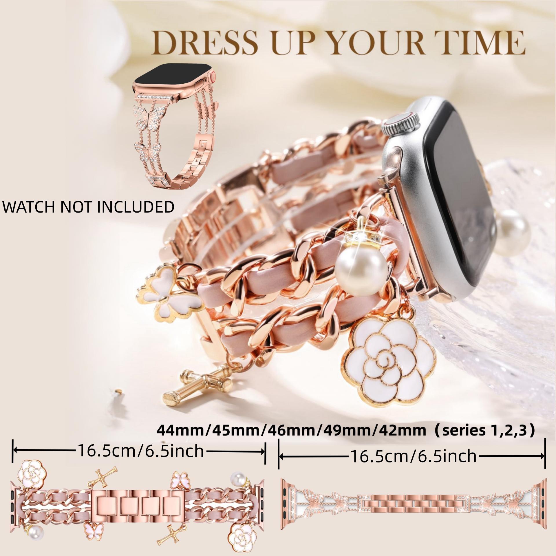 Smart Watch Bands, 2 Counts Stylish Watch Band with Unique Pendants, Replacement Watch Band for iWatch Series, Gift for Wife