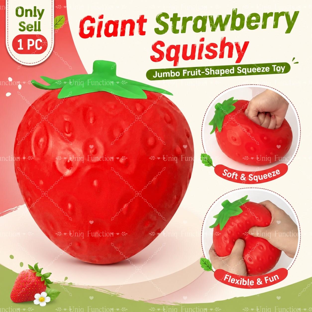 1 PC Giant Strawberry Squishy, Jumbo Strawberry Stress Relief Toy, Realistic Fruit-Shaped Slow Rising Squeeze Toy, Approx. 6.7 × 5.5 Inch Soft Handheld Fidget Toy for Home, Office, Travel and Party Favor, Squishies Fidgets, Stress Relief Tools