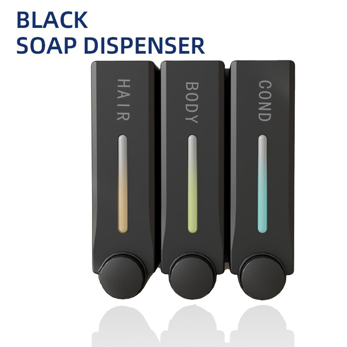 Wall Mounted 3 Compartment Shampoo Conditioner Dispenser Bottles, No-Drill Shower Soap Dispenser, Bathroom Shampoo Body Wash Lotion Pump Dispenser, Large Capacity Refillable Wall Organizer