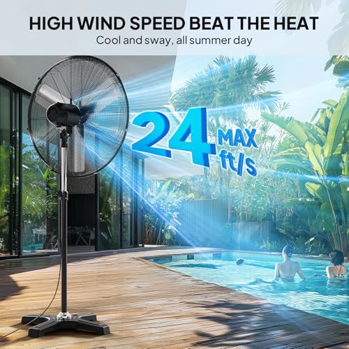 ROVSUN 30'' Industrial Heavy Duty Standing Fan, 8600CFM High Velocity Pedestal Fan with One-touch Oscillating Function, Adjustable Height, for Shop, Workshop, Garage, UL Listed, Black, 220W