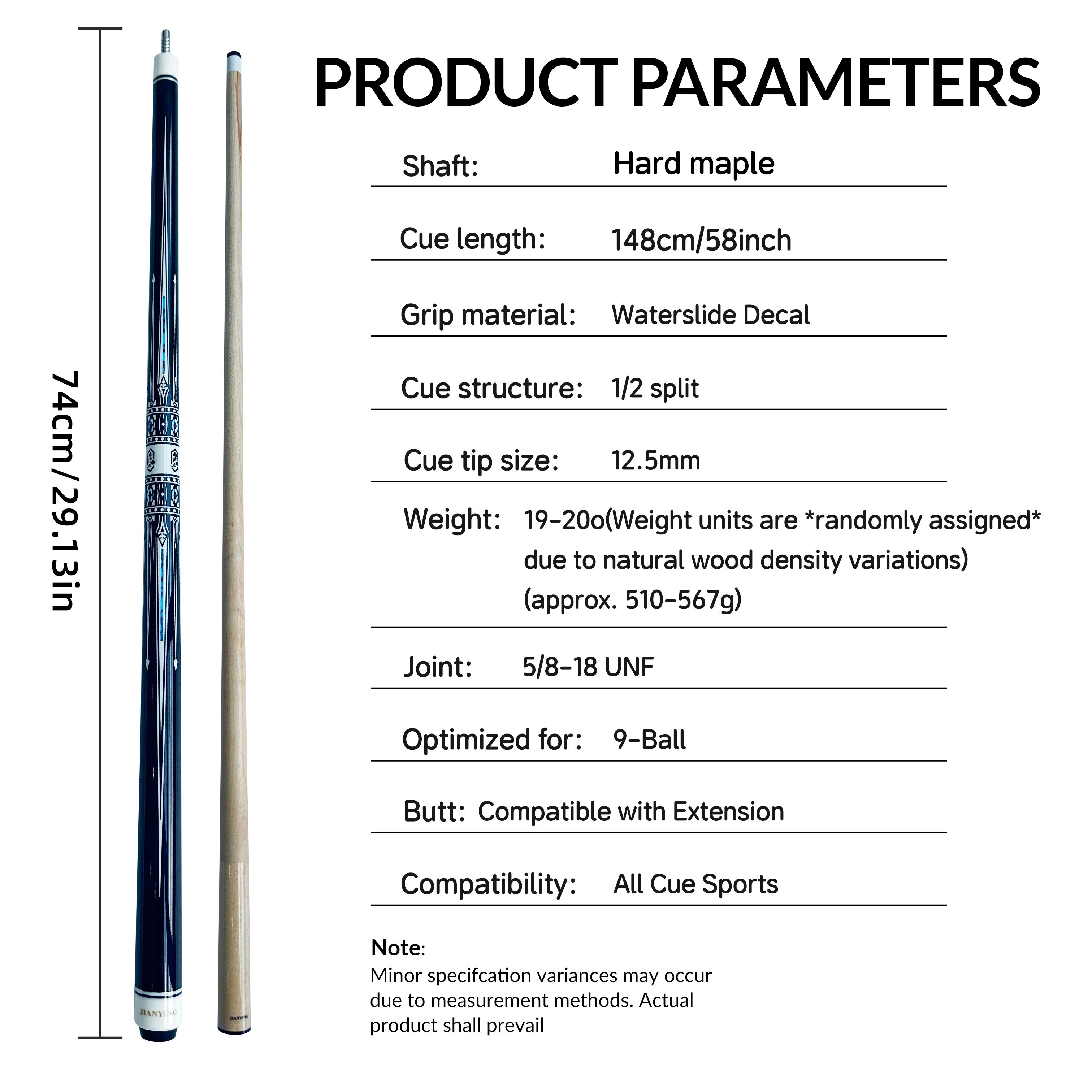 Premium  Billiards Cue Set With Leather Case, 1/2 Split, 12.5mm Tip, 18-20oz Weight, 58 inches Length, Perfect for Professional and Recreational Player.