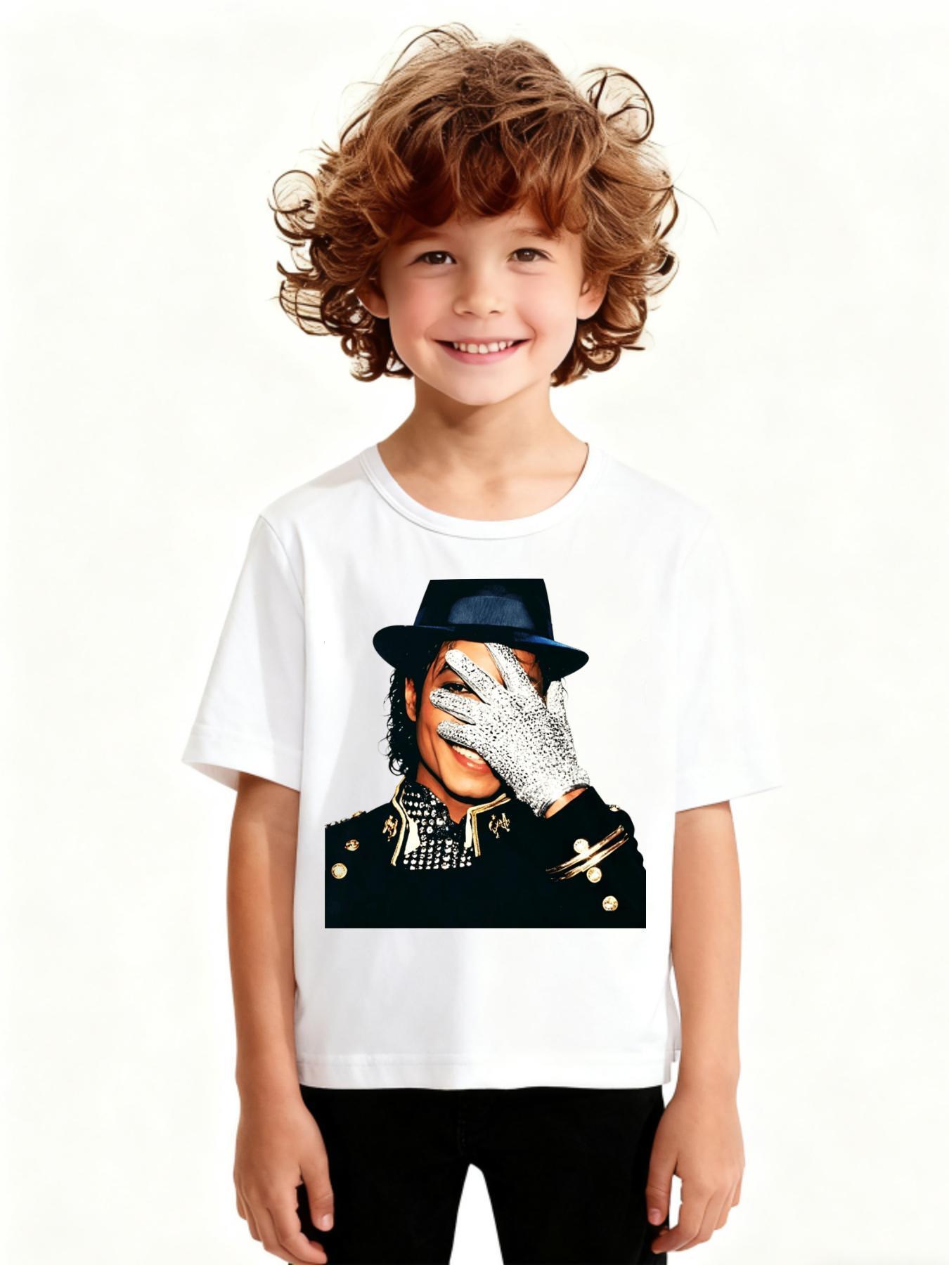 Kids Michael Jackson Classic Glove Portrait Graphic Tee Little Boy Shirts Original King of Pop Vintage Stage Print Cotton Compression Shirt Workout Tops Cool Outdoor Stuff Boys Girls Pop Legend Casual Summer Boy Gifts Back To School Clothes Shirts For Gir