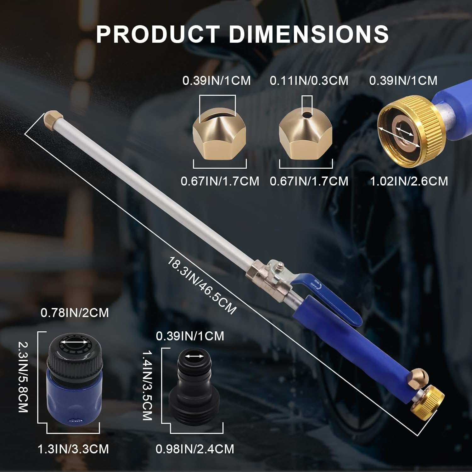 High Pressure Jet Hose Nozzle, Power Washer Wand with 2 Nozzles, Leak-Proof for Car Wash, Gutter, Pets & Window Cleaning