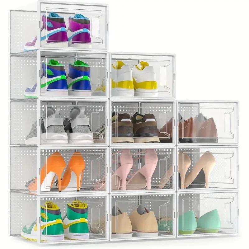 24-piece oversized shoe storage box, transparent plastic stackable shoe finishing box, 2026 god-level shoe box! Installation-free + stackable, 24 pairs of shoes can be packed in a small space, Closet Organization