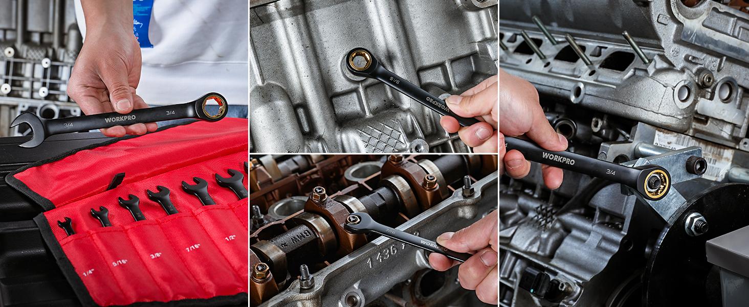 #JumpstartSale WORKPRO 9-Count Anti-Slip Ratcheting Combination Wrench Set, SAE 1/4"-3/4", 72-Tooth, Cr-V Constructed, Black Ratchet Wrenches Set with Roll Up Pouch #JumpstartSale WORKPRO 9-Count Anti-Slip Ratcheting Combination Wrench Set, SAE 1/4"-3/4", 72-Tooth, Cr-V Constructed, Black Ratchet Wrenches Set with Roll Up Pouch