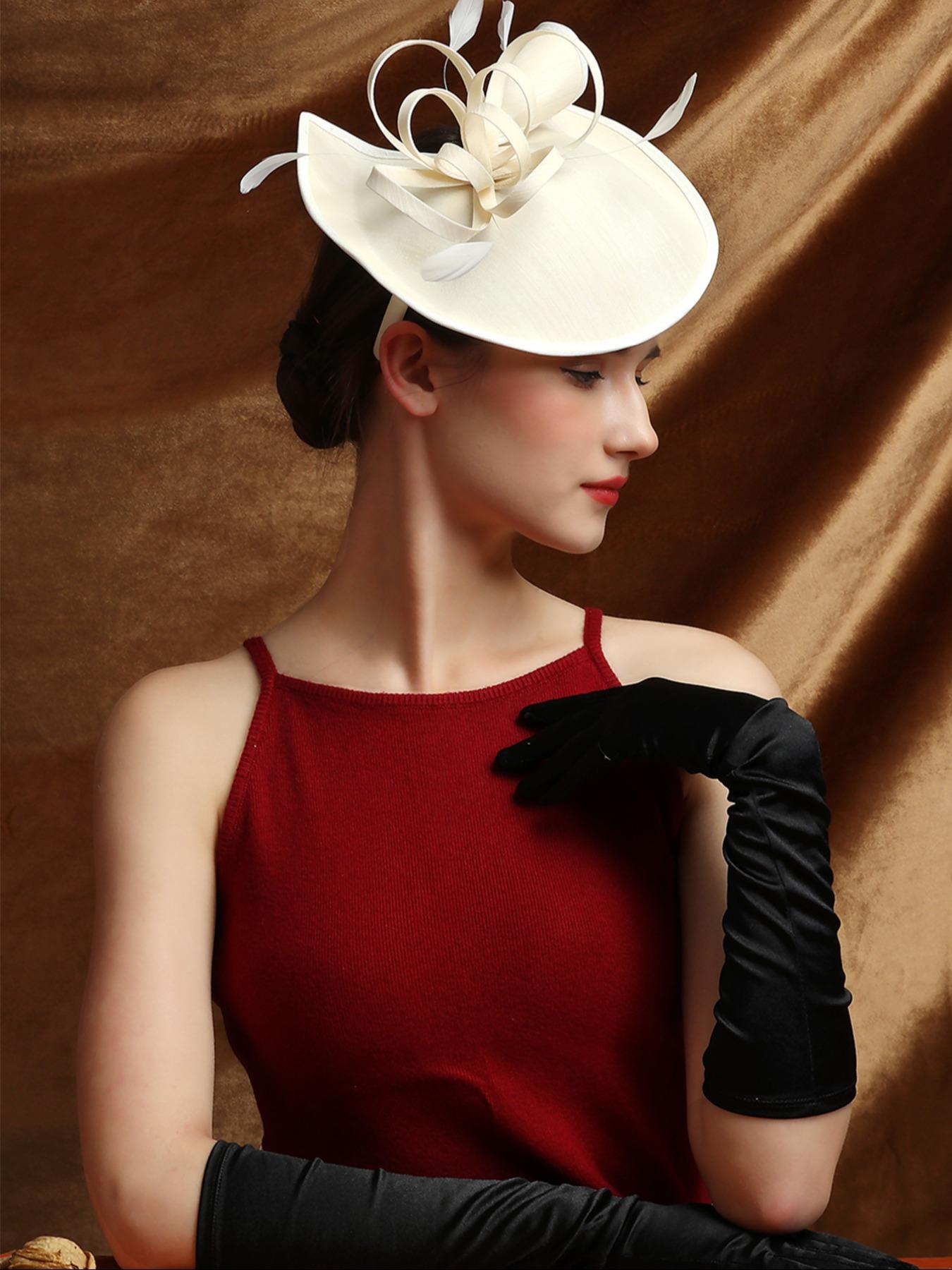 1PCS Women's Mesh Fascinator Hat with Wave Dot Decoration, Floral Feather Hair Accessory, Wedding Cocktail Party Headwear