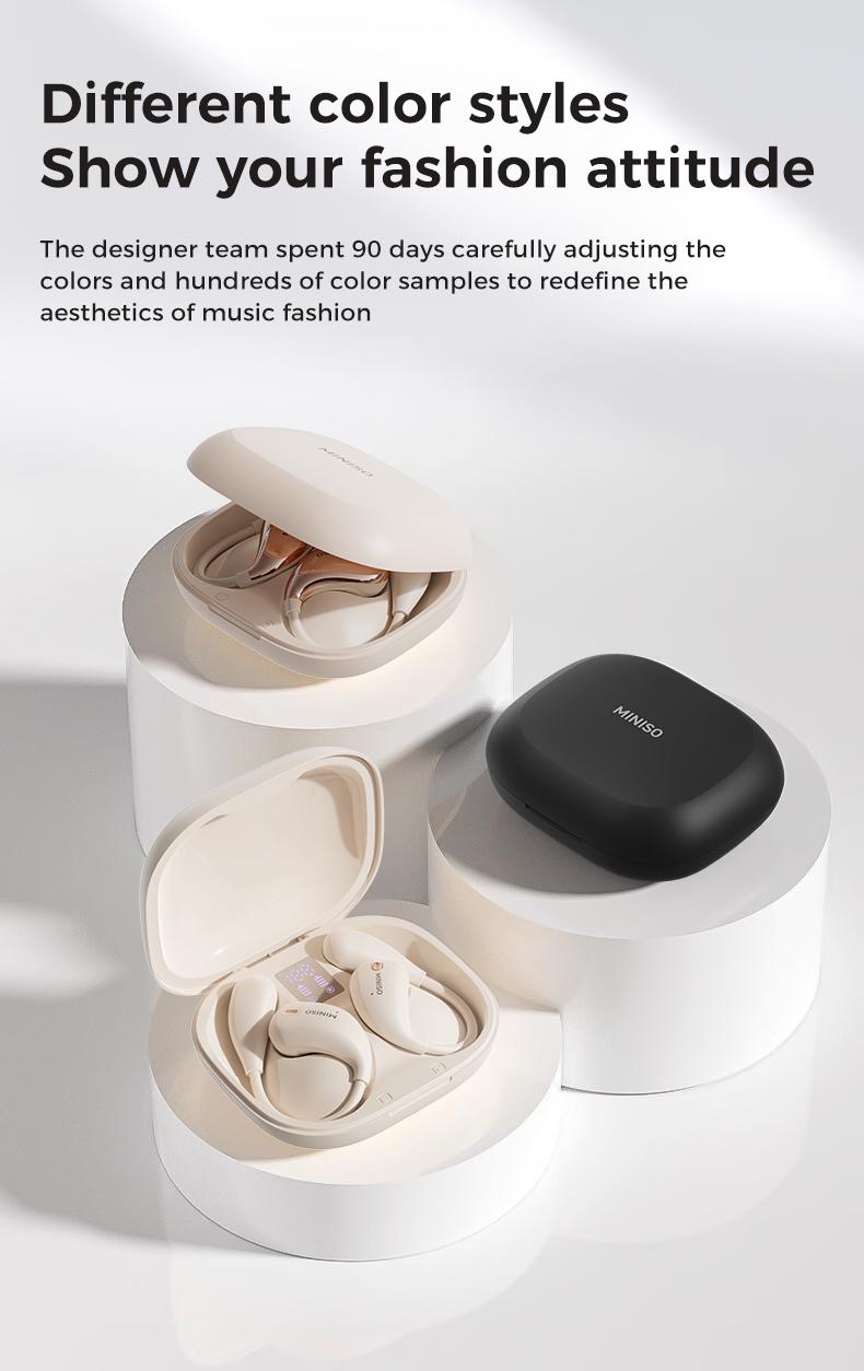 MINISO X33 Translation wireless earbuds, Open BT 5.4 headset, Support 135 languages, Real-time translation headset, Gaming BT headphones, HIFI sound quality, Need downloading APP to use translation function, Support Android and IOS