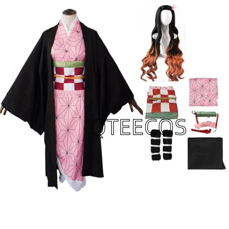 Demon Slayer Kamado Nezuko Cosplay Costume Set with Wig, Shoes, Anime Kimetsu No Yaiba Outfit for Halloween Parties, Fashion Accessories, Women's Clothes, Lady, Xxl, Cartoon Character, Polyester, Anime Inspired, Standard Size, All Seasons, L/Xl/Xxl, Party