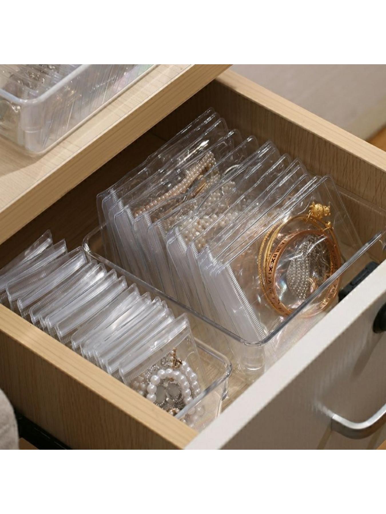 Transparent Jewelry Zipper Bag - Rustproof, Self-Sealing, Waterproof Plastic Pouch, Suitable for Rings, Earrings, Necklaces - Portable Travel Storage Box, Scratch-Resistant Protective Design, Semi-Transparent Lining
