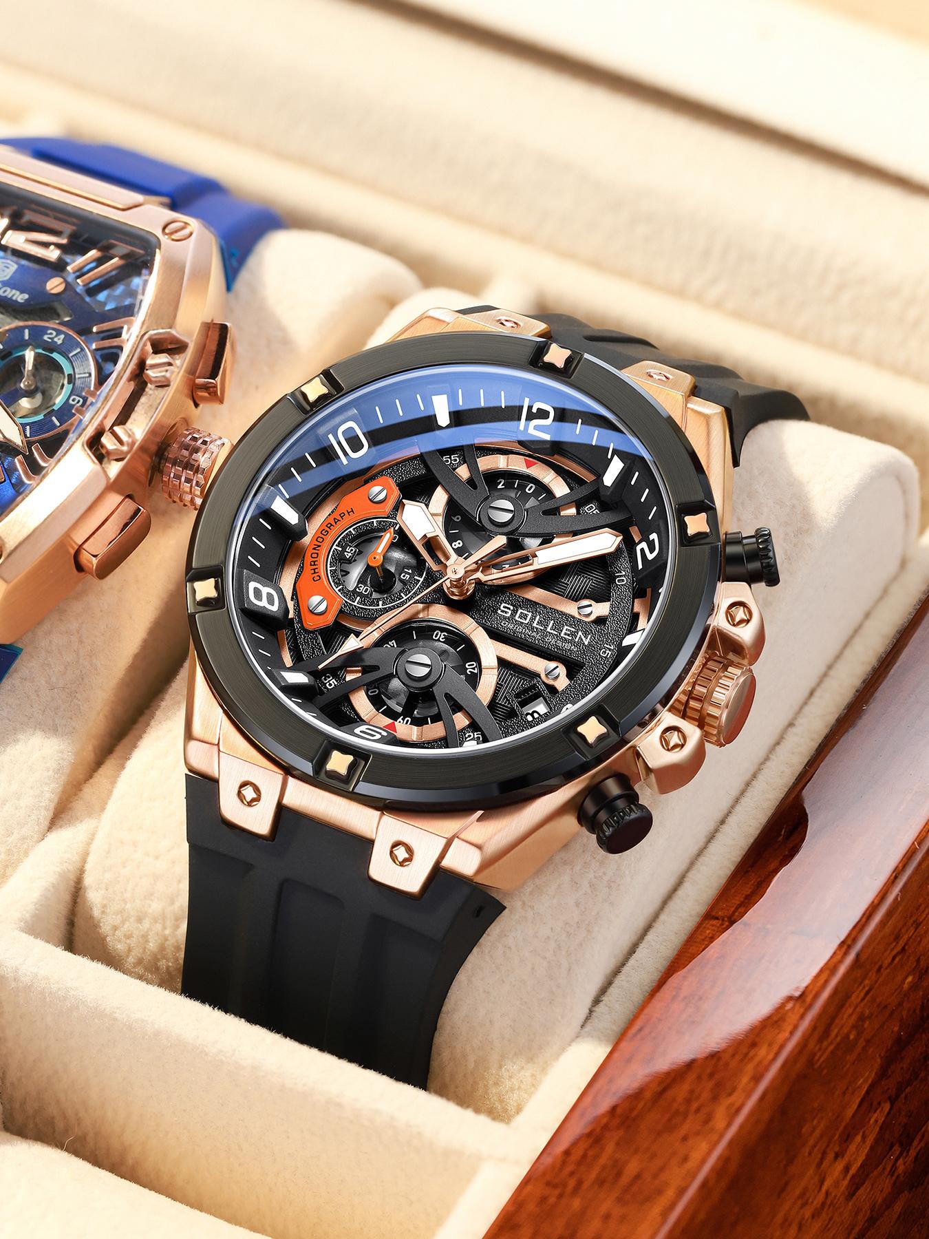 SOLLEN Men's Sports Chronograph Watch Large Dial Date Multi-Function Quartz Water-Resistant Silicon Strap Luminous Waterproof Gift for Birthday Boyfriend Husband Valentine's Day Father's Day Wedding 720 SOLLEN Men's Sports Chronograph Watch Large Dial Date Multi-Function Quartz Water-Resistant Silicon Strap Luminous Waterproof Gift for Birthday Boyfriend Husband Valentine's Day Father's Day Wedding 720