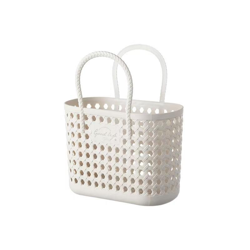 1 portable picnic basket/camping basket/home shopping basket/bathroom toiletries storage basket, sand-proof waterproof handbag with drain hole, suitable for travel essentials, outdoor equipment on holiday beach, mesh storage basket.