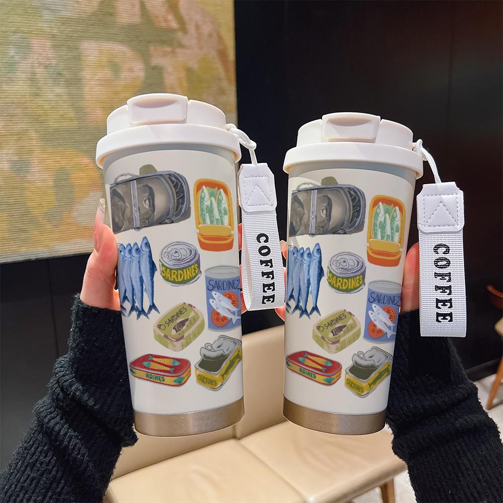 Abstract Fish Pattern Coffee Cup, Portable Dual Drink Insulated Tumbler, Heat/cool Keeper, Boho Style, Office, Travel, Outdoor Essential