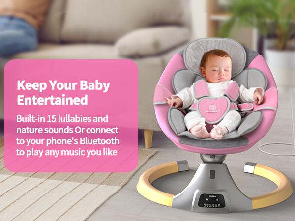 Baby Swing for Infants, Electric Bouncer for Babies, Portable Rocker Bouncer for Newborn Boy and Girls, 5 Speeds, 10 Lullabies, USB & Battery Operated, Indoor & Outdoor Use (Battery not included）