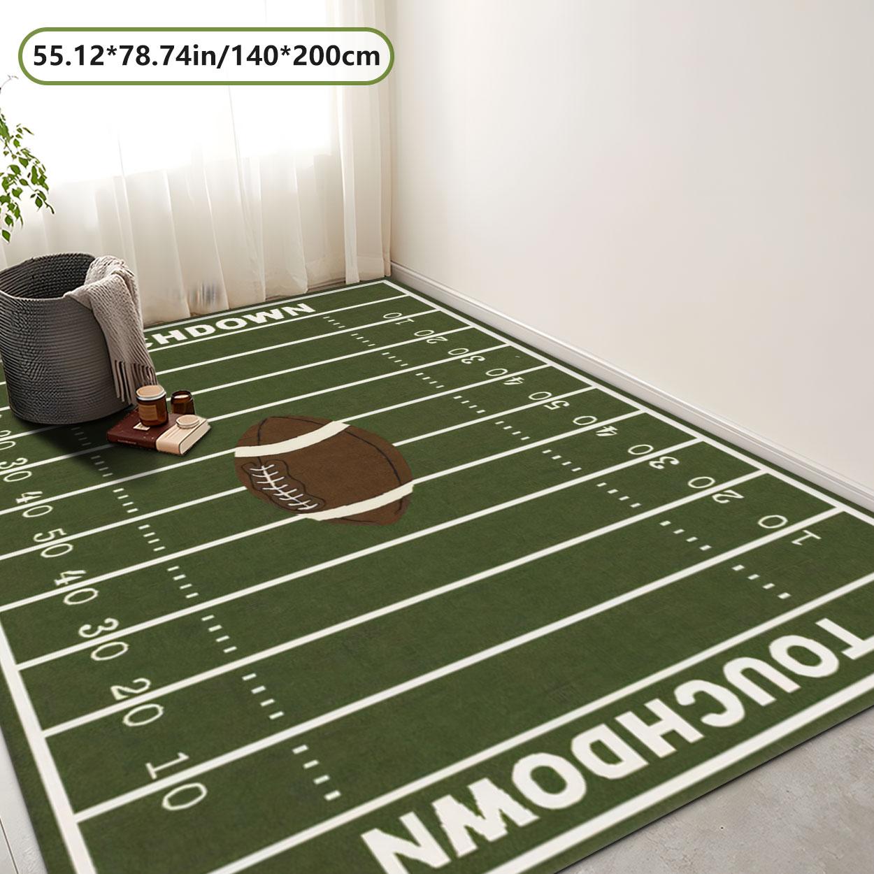Green Football Field Pattern Carpet, Non-slip Sports Themed Floor Mat, Decorative Area Rug for Home Living Room Bedroom, Home Decor