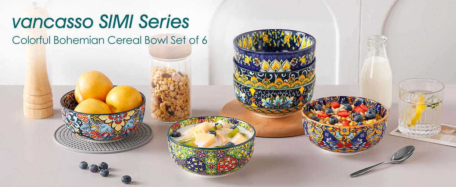 vancasso Cereal Bowls Set of 6, Bohemian Ceramic Soup Bowls, 28 oz Colorful Bowls Set for Kitchen, Dishwasher & Microwave Safe for Salad, Pasta, Rice, Oatmeal, Fruit Tableware vancasso Cereal Bowls Set of 6, Bohemian Ceramic Soup Bowls, 28 oz Colorful Bowls Set for Kitchen, Dishwasher & Microwave Safe for Salad, Pasta, Rice, Oatmeal, Fruit Tableware