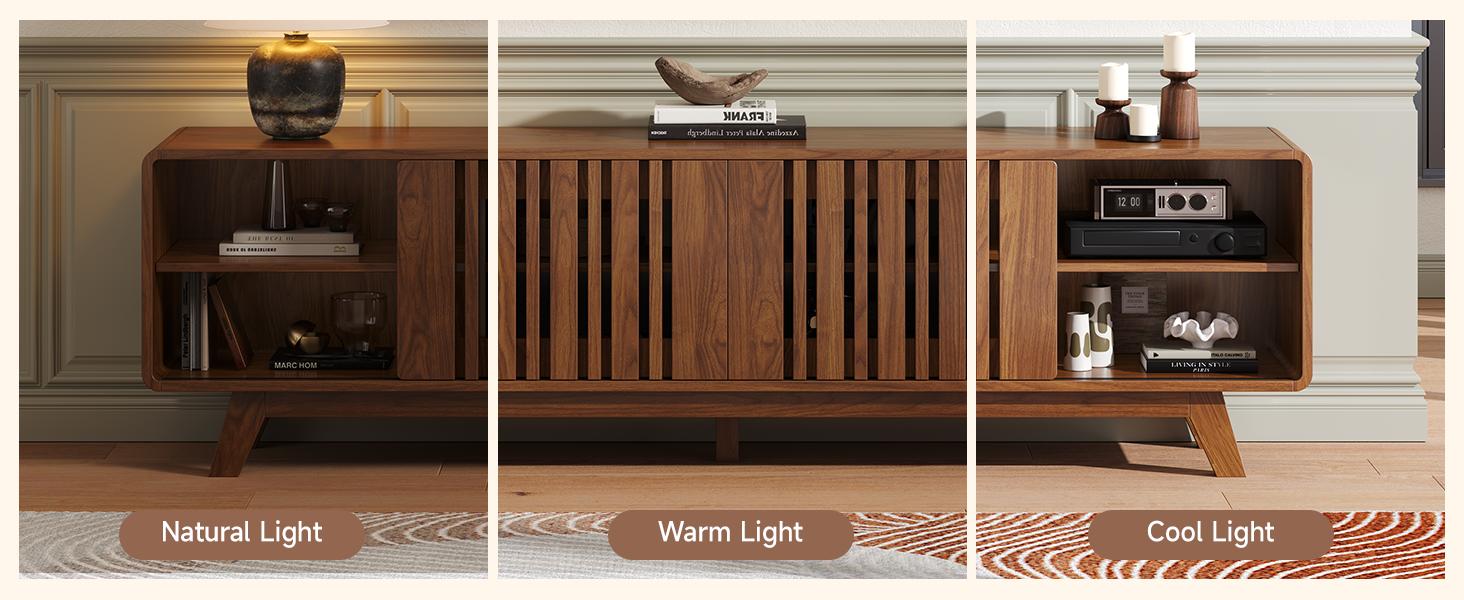 ONBRILL 60/70-Inch TV Stand for TVs up to 80 Inch, Television Stand with Power Outlet, Entertainment Center with Sliding Grille Door Cabinets and Open Shelves for Living Room【BlackFridayDeal】