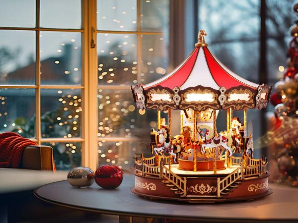 【Christmas Gift】Rolife Classic Carousel 3D Wooden Puzzle DIY Music Box Kit Create Your Own Musical Carousel Perfect Gift for Craft Lovers Birthday Christmas Anniversary Home Decor Idea Fun and Relaxing DIY Project for Adults and Teens Unique Wooden Puzzle
