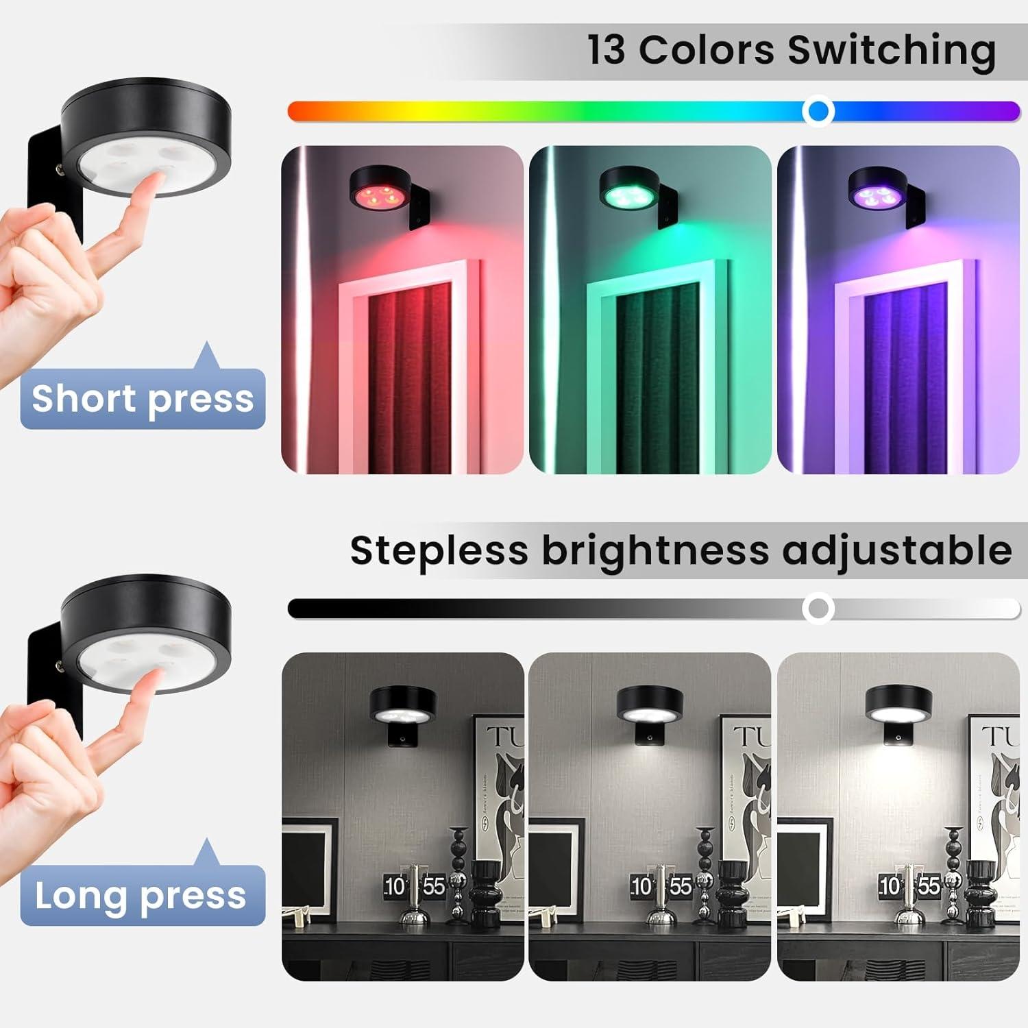 6PC/3PC/1PC RGB Color-Changing Spotlight, Motion Sensor Night Light, Wall Picture Lamp, Remote Control, Ambient Shadow Projector LED Painting Art Display, Scene Atmosphere Lights, Dimmable No Wiring Needed Battery Powered (Batteries Not Included)