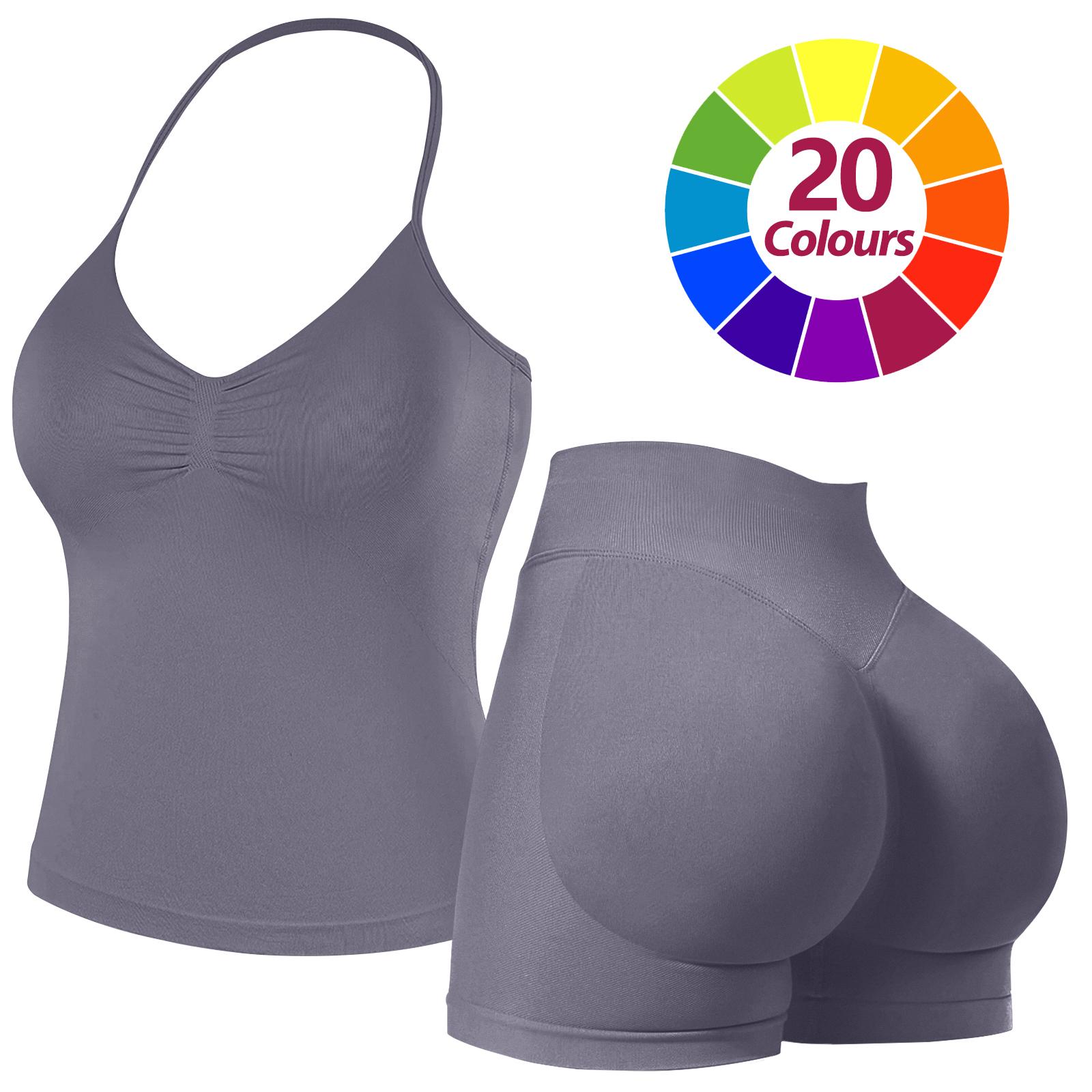 RICH BRIA Sports Sets for Women Seamless Halter Tank Top with High Waist Shorts Set for Yoga and Fitness, Breathable & Comfortable Activewear Summer Two-Piece