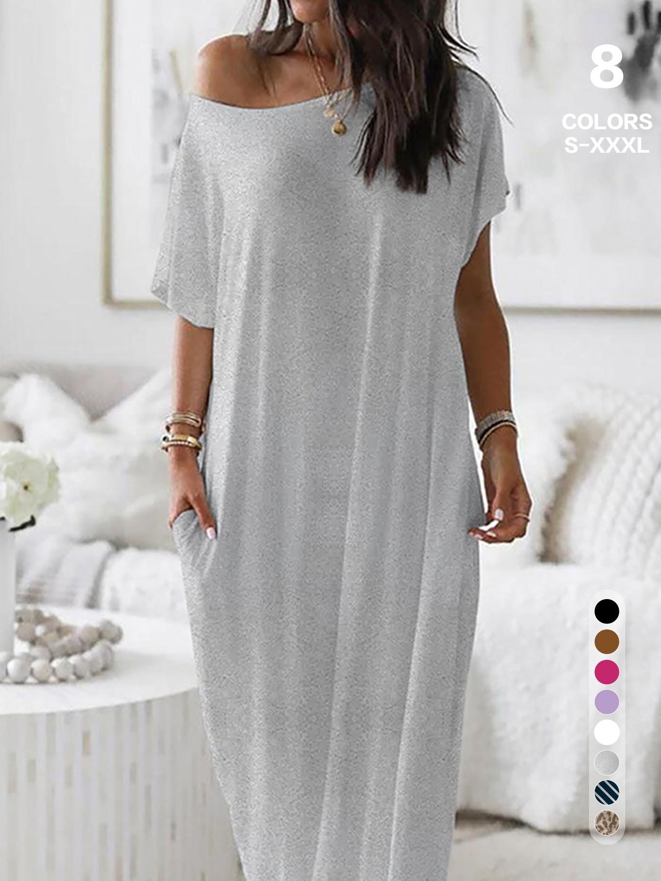 2026 Women's Solid Color Short Batwing Sleeve Loose Loungewear Dress, Soft Comfortable Casual Daily Wearing Nightdress, Versatile Ladies' Sleepwear for All Seasons