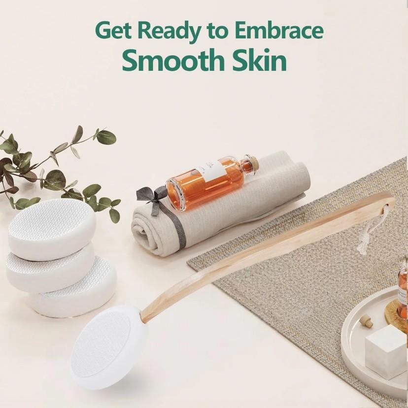 Long Handle Back Applicator Set with 3 Replaceable Cotton Pads, Easy-To-Use for Seniors and Women, Ideal for Body Lotion, Creams, Sunscreen