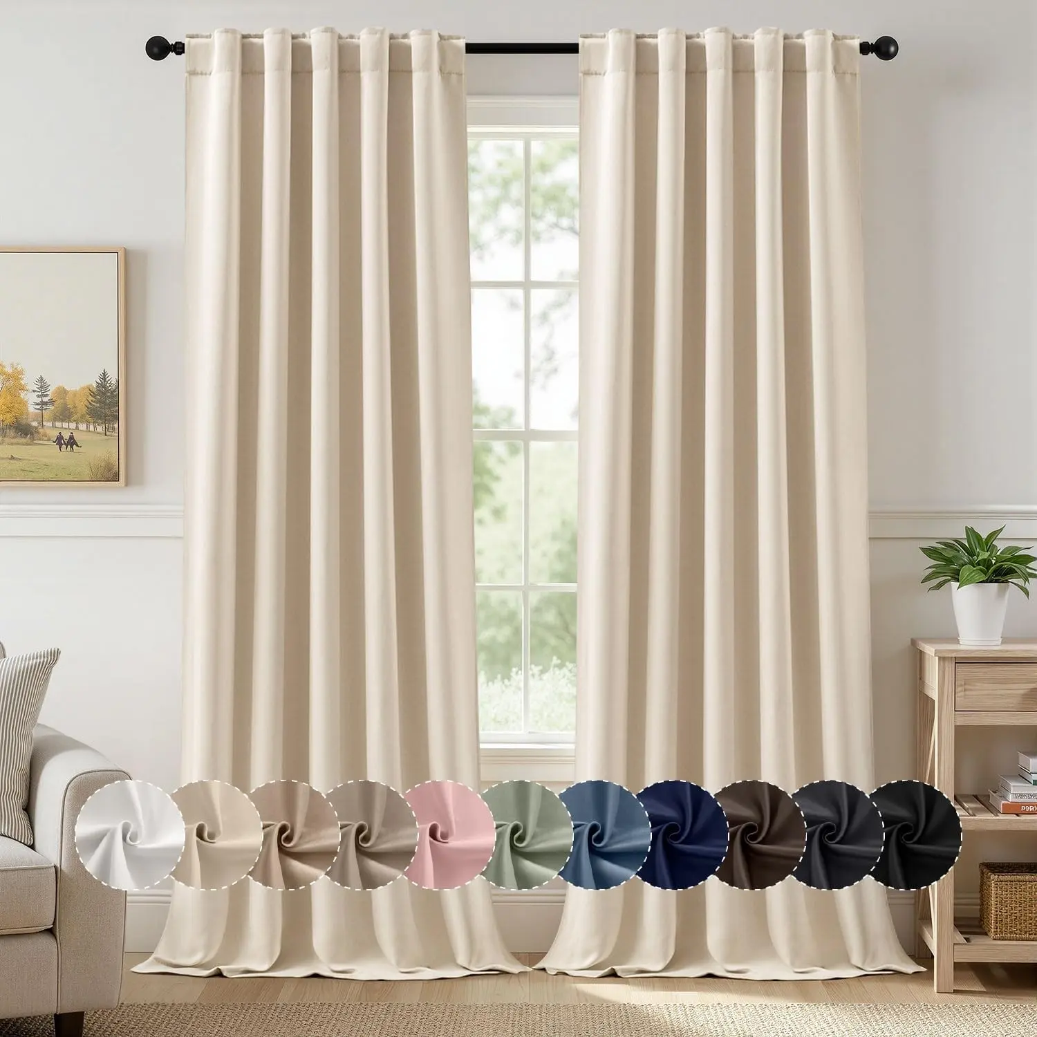 Cream Beige Pinch Pleat Blackout Curtains 40x96 Inch Length 2 Panels, Back Tab Rod Pocket Pleated Thermal Insulated Floor to Ceiling Curtains for Bedroom Living Room Darkening Extra Long DrapesGift