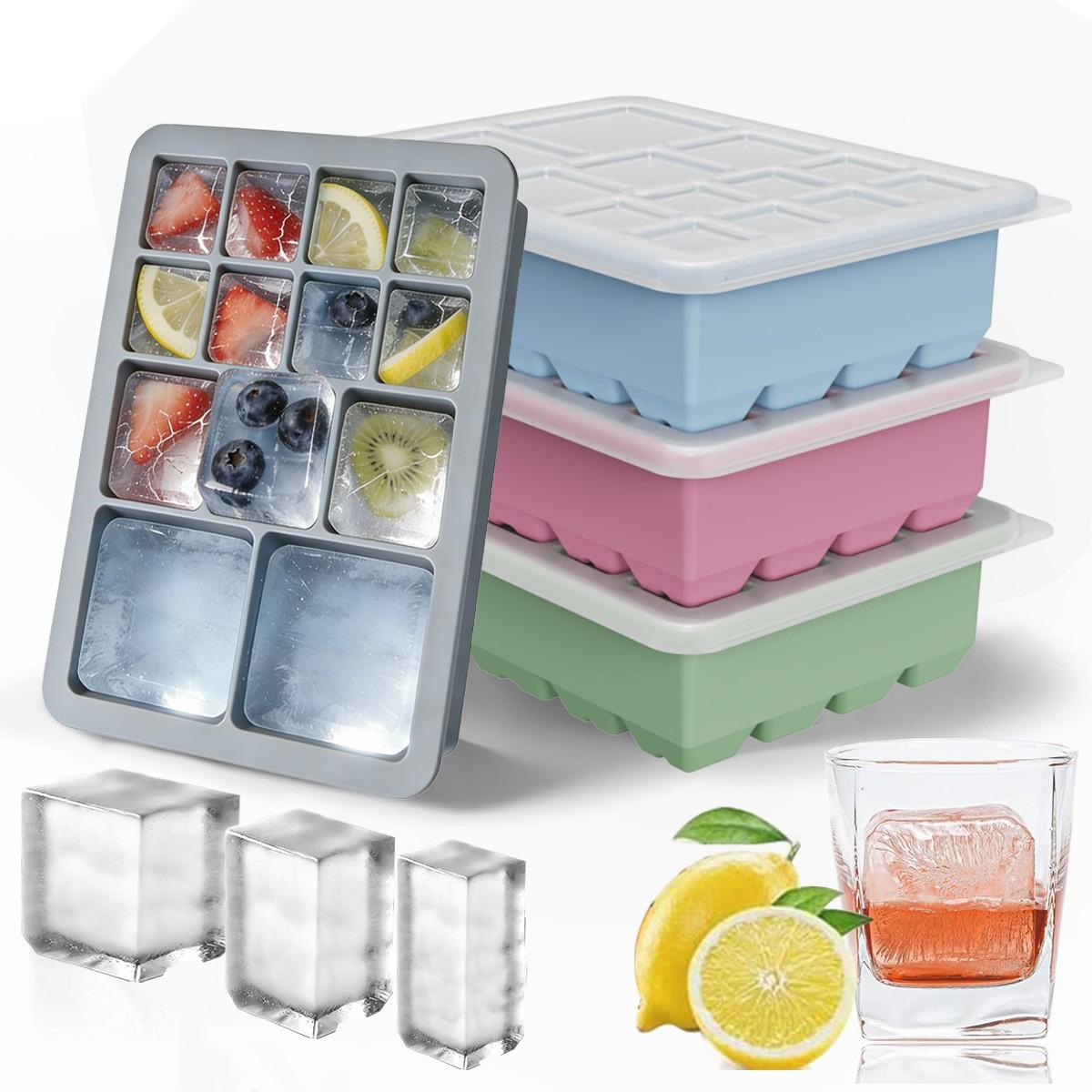 13-Compartment Ice Cube Tray with Lid, Silicone Mold, Reusable Freezer Box, Easy Release, DIY Whiskey Drink Ice Cubes