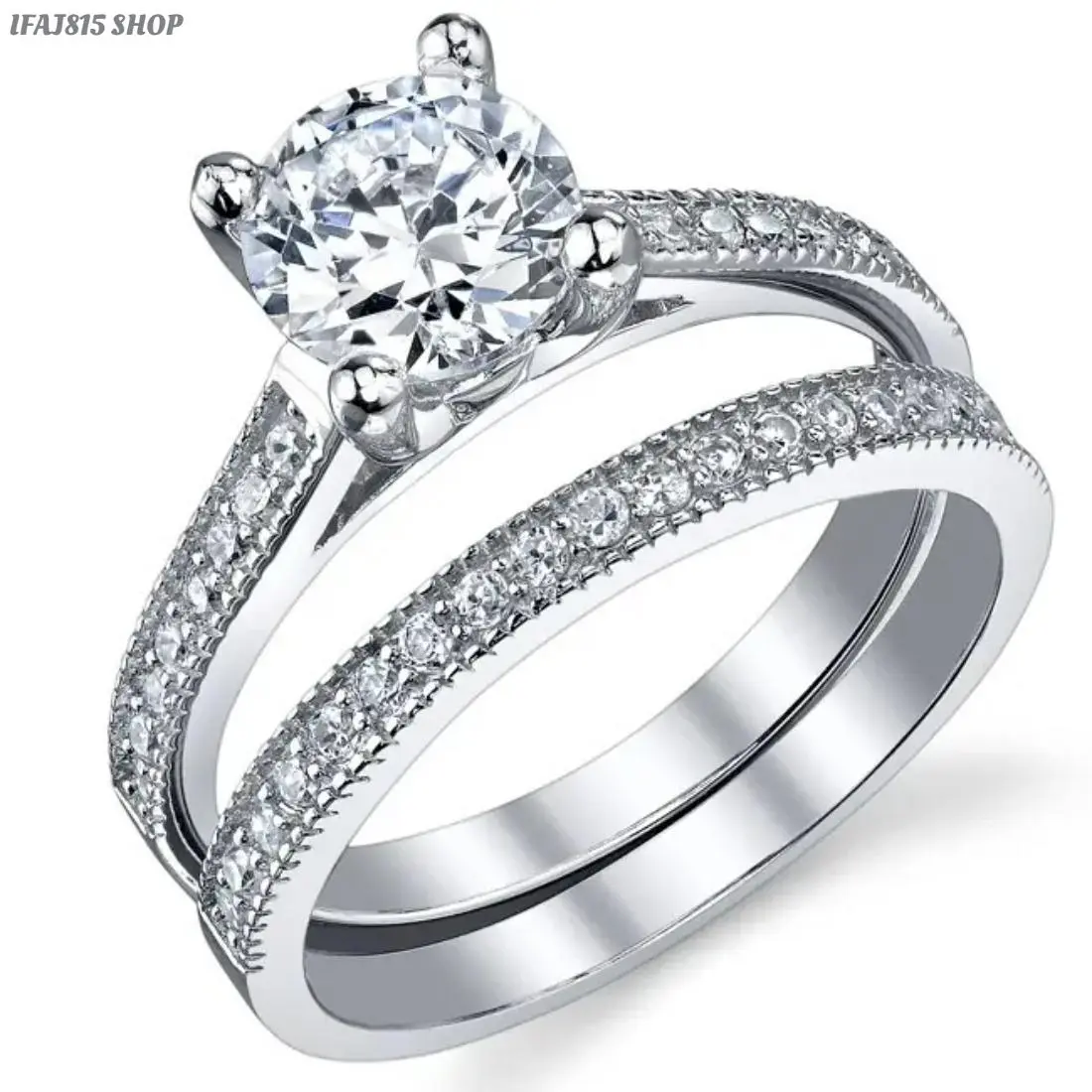 Moissanite Ring Set Double Band Stackable Rings, Sparkling High Clarity Non-Tarnish Hypoallergenic Jewelry, Ideal for Daily Wear Dating Travel, Affordable Fine Jewelry Alternative