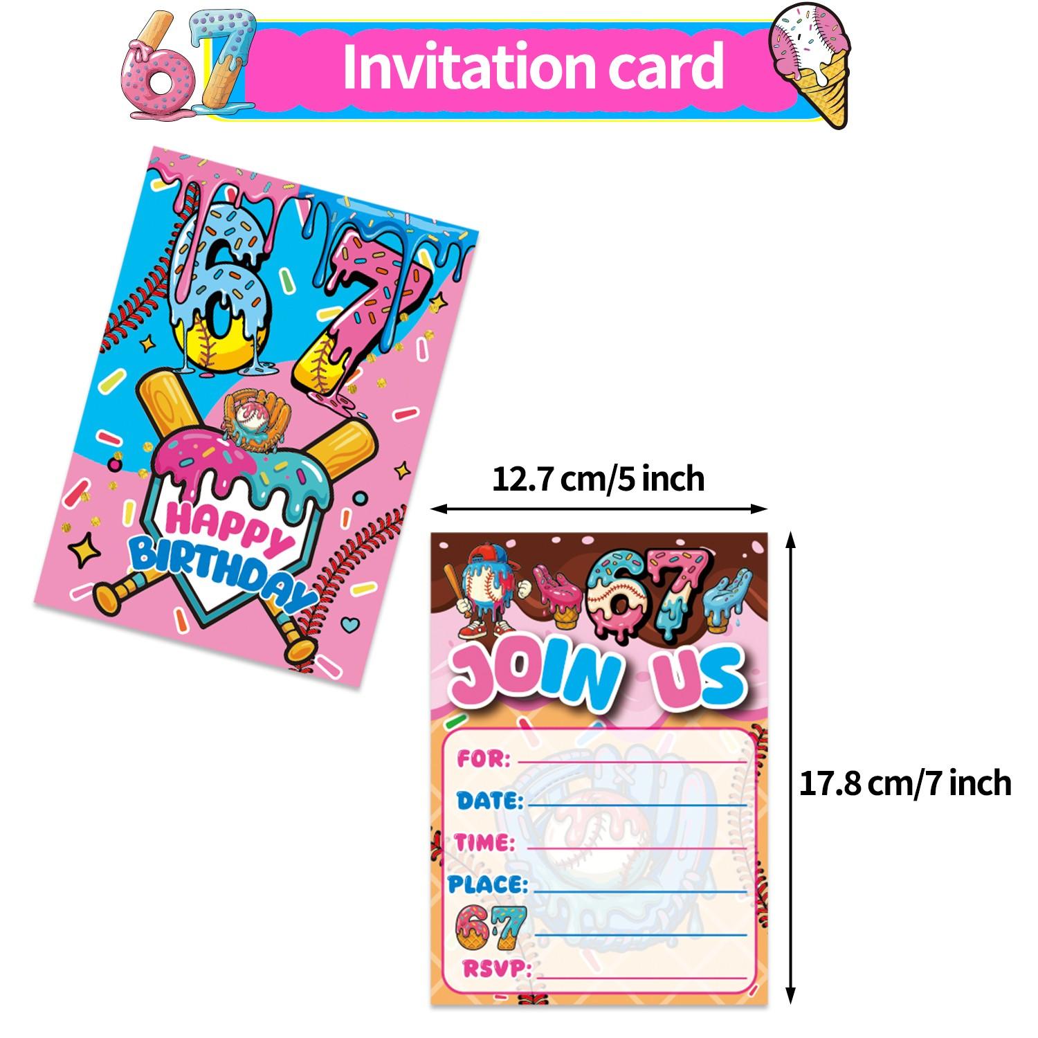 42-Piece Baseball Ice Cream Theme Birthday Party Decoration Set, Includes Banner, Cake Topper, Balloons, Backdrop, Invitation Cards