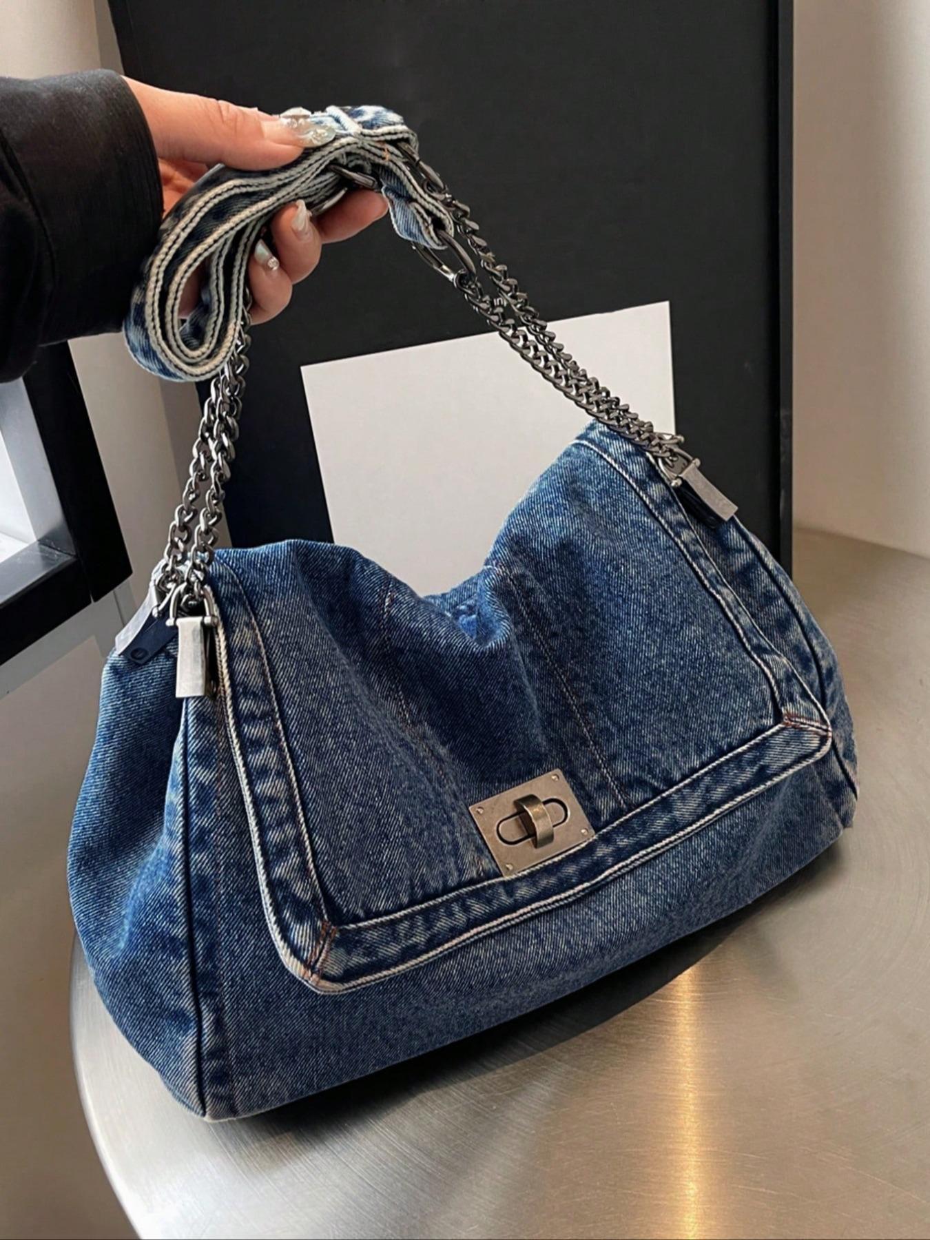 Fashion Denim Chain Shoulder Bag, 2026 New Styling Casual Versatile Crossbody Bag for Women, Trendy All-match Commuter Bag for Daily Travel Work Commute