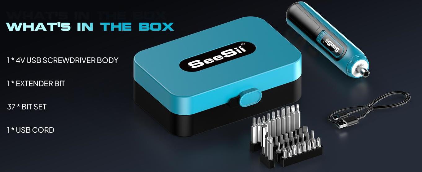 Seesii Electric Screwdriver, 37 Metal Bits, Max 6 N.m, 4 Torque Settings, 2000mAh Battery, LED Light Power Screwdriver Kit for Furniture/Computer/Electrical Repairs Bedroom Must-haves Tools #TikTokShopBacktoSchool SD100