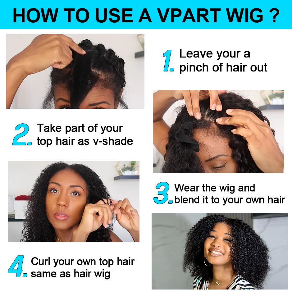 【16“=$81】Moreface Beauty Afro Kinky Curly V Part Wig Human Hair No Leave Out Brazilian Glueless Curly Wig V Part Wig Human Hair Kinky Afro Wig 180% Density