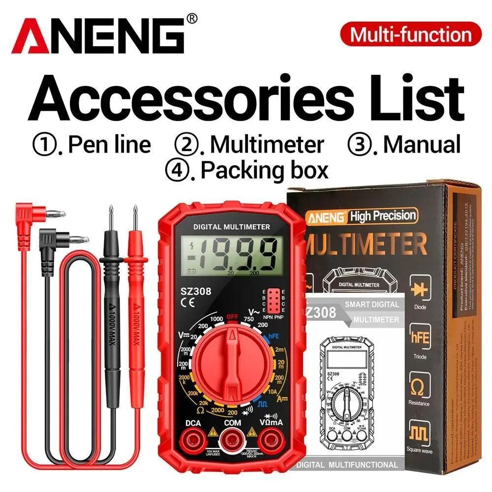 ANENG SZ308 Digital Multimeter   AC/DC Current Meter Voltage Resistance Meter Electrician LCD Screen Ohm Square Wave Test