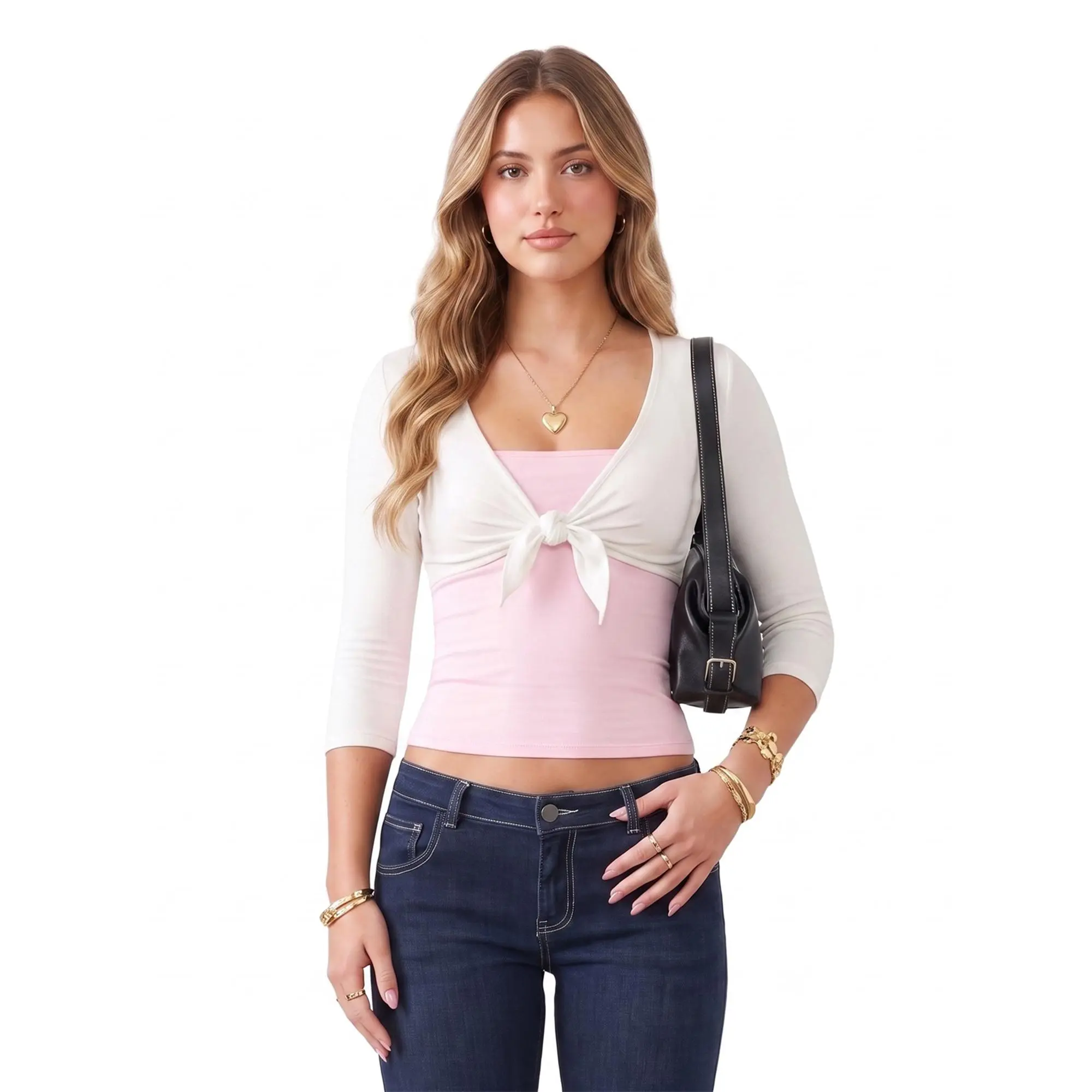 Women's Summer Bolero Shrug Tie Front Crop 3/4 Sleeves Cardigan for Dress