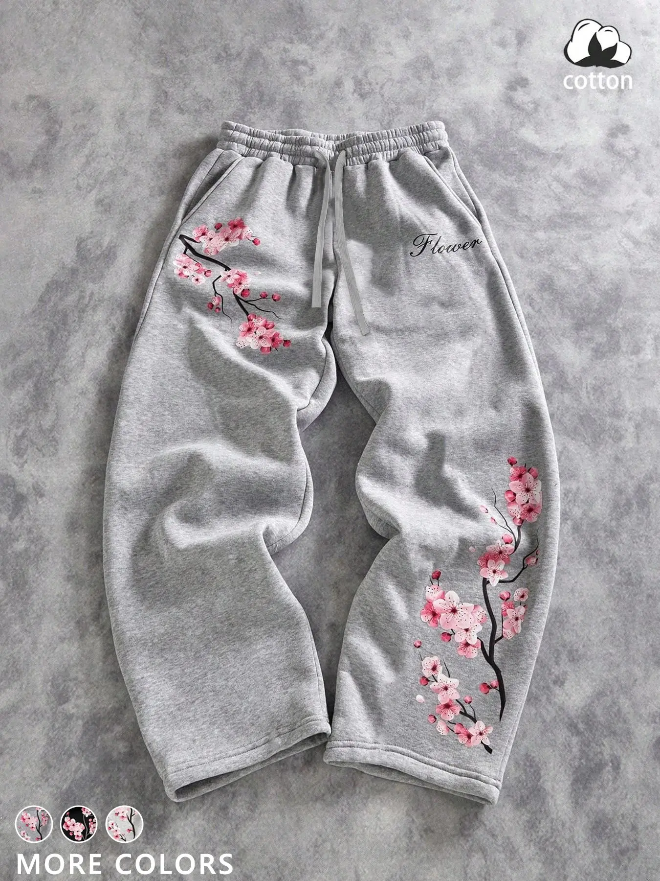 Unisex Multicolor Wide-Leg Sweatpants, Y2K Street Style, Cherry Blossom Print, American Streetwear, Japanese Casual Sports Pants, Couple