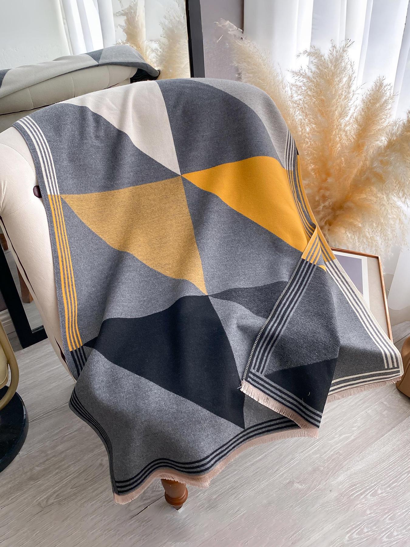 Colorful Patchwork Print Scarf, Soft Warm Shawl Wrap for Fall & Winter, Casual Fashion Accessory, Modern Daily Wear, Thick Woven Fabric