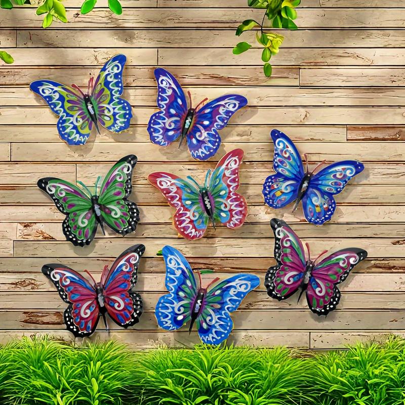 8-Piece 3D Colorful Metal Butterfly Wall Art Decorations - Hanging Iron Garden Art, Outdoor Decor for Patio or Fence, Ideal Mother’s Day Gift for All Seasons