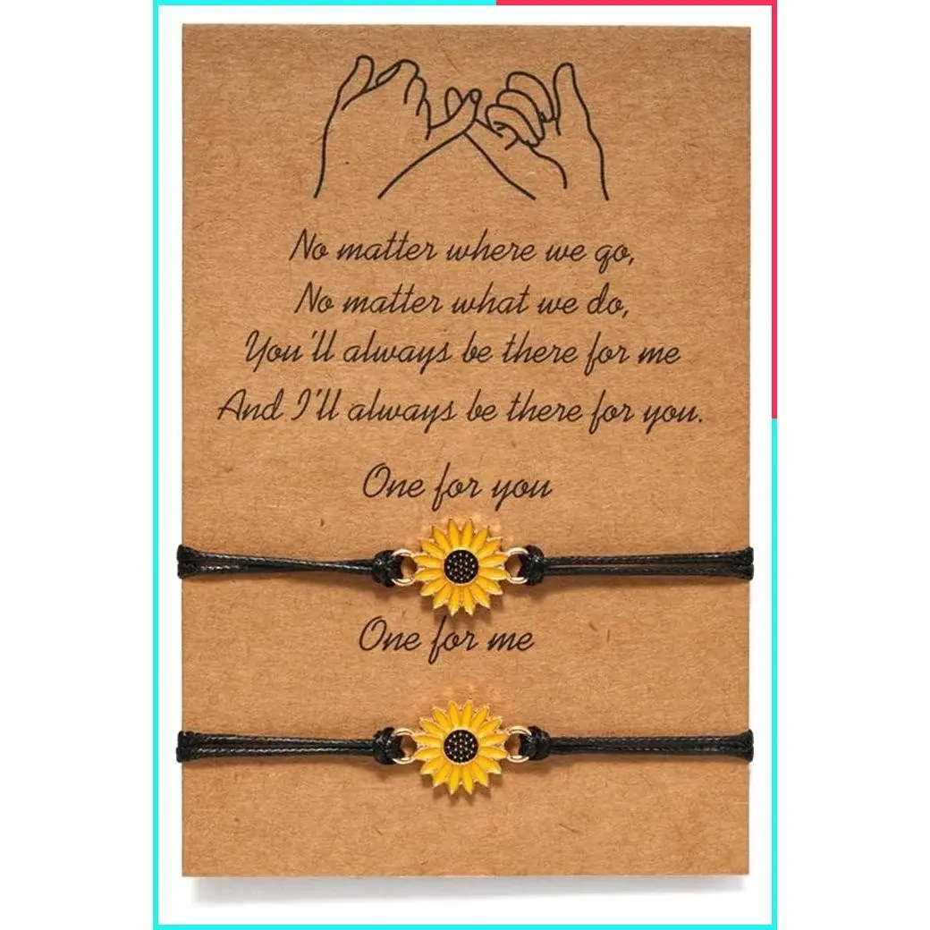 Sunflower Boho Matching Bracelets for Long Distance Best Friends | Women's Friendship Jewelry Birthday Gift Set with Gift Card