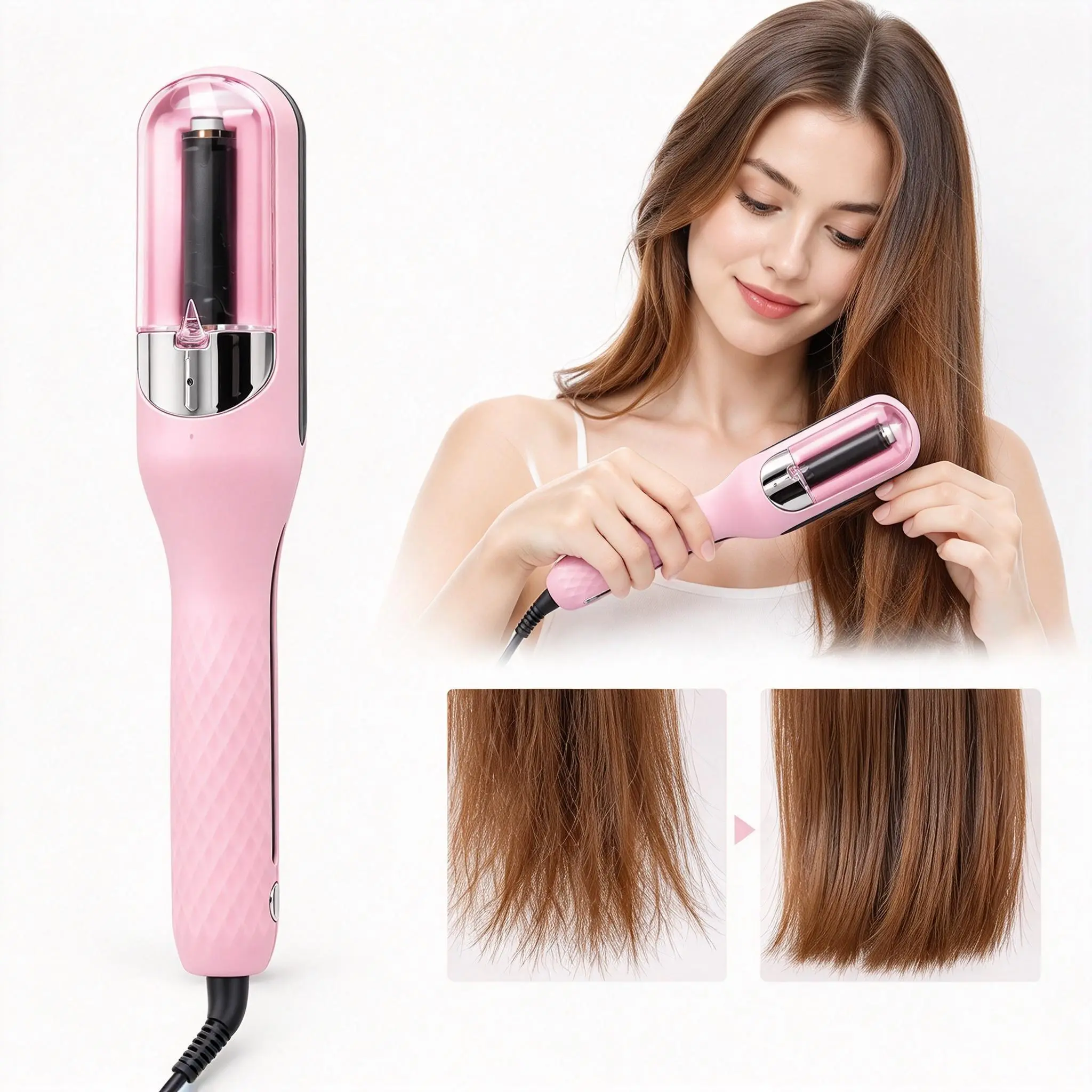 Cordless Split End Trimmer, Rechargeable Household Hair End Cutter for Damaged Fragile Curly Wavy Straight Hair, Safe Split Ends Trimming Tool
